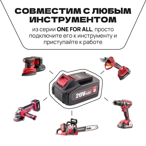 Аккумулятор литий-ионный переносной для шуруповерта и электроинструментов 20V Li-ion, 4.0Ah. WORCRAFT