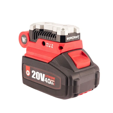 Адаптер-преобразователь для зарядки устройств 20V,50W от аккумуляторных батарей, Зарядное устройство с двумя USB- 5V 1.0A USB Type-A, 5V 2.0A USB Type-C с мощным беспроводным фонариком 400Lm WORCRAFT