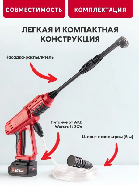 Мойка высокого давления аккумуляторная WORCRAFT с АКБ и ЗУ