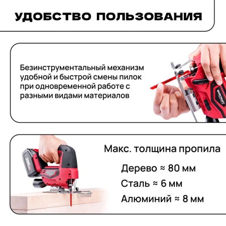 Электролобзик аккумуляторный 20V, 600Вт, 2500 ход/мин. Лобзик по дереву и металлу. ящик для инструментов на колесах