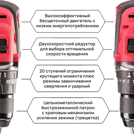 Шуруповерт дрель аккумуляторный бесщеточный 2 АКБ WORCRAFT