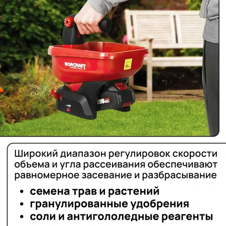 WORCRAFT Сеялка-разбрасыватель для газона аккумуляторная 20V/3,6 л/1,2 кг АКБ и СЗУ в комплекте.